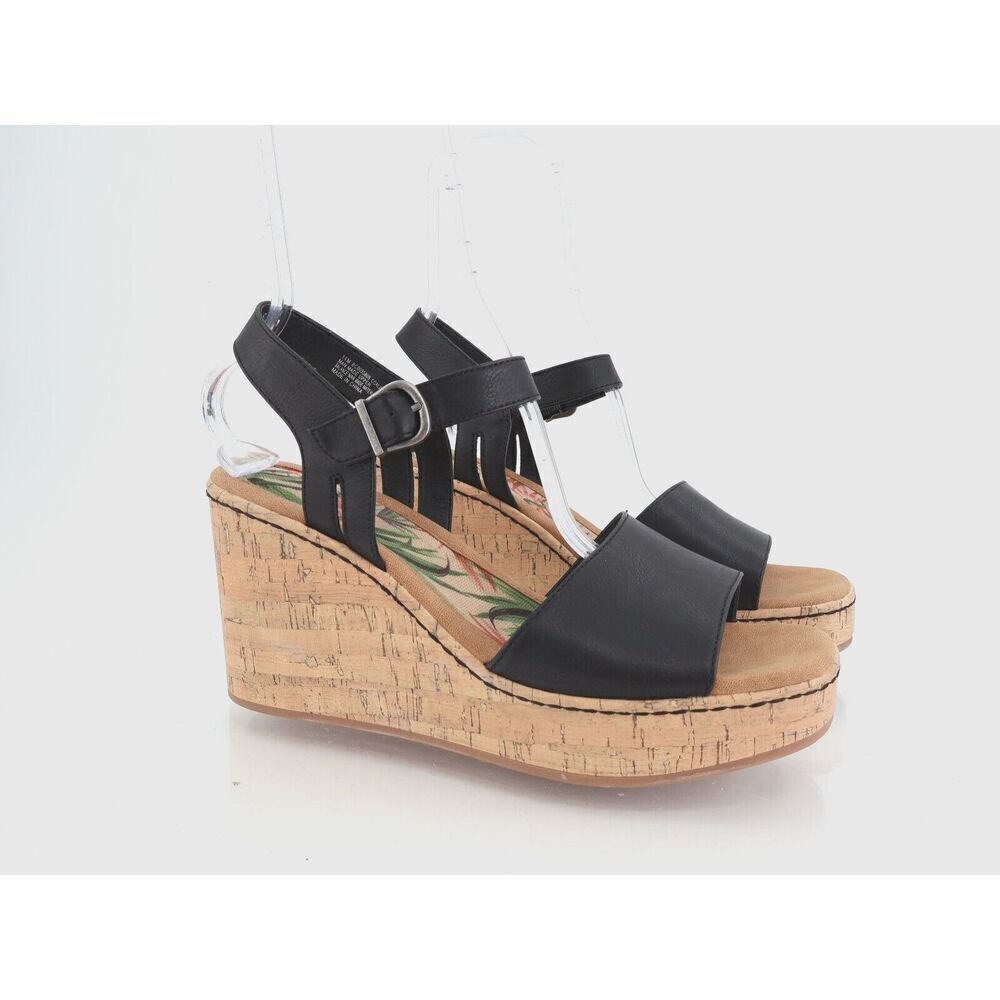 Born BOC Corrie Platform Wedge Sandals Womens Size 11 M Black Vegan Buckle Shoes